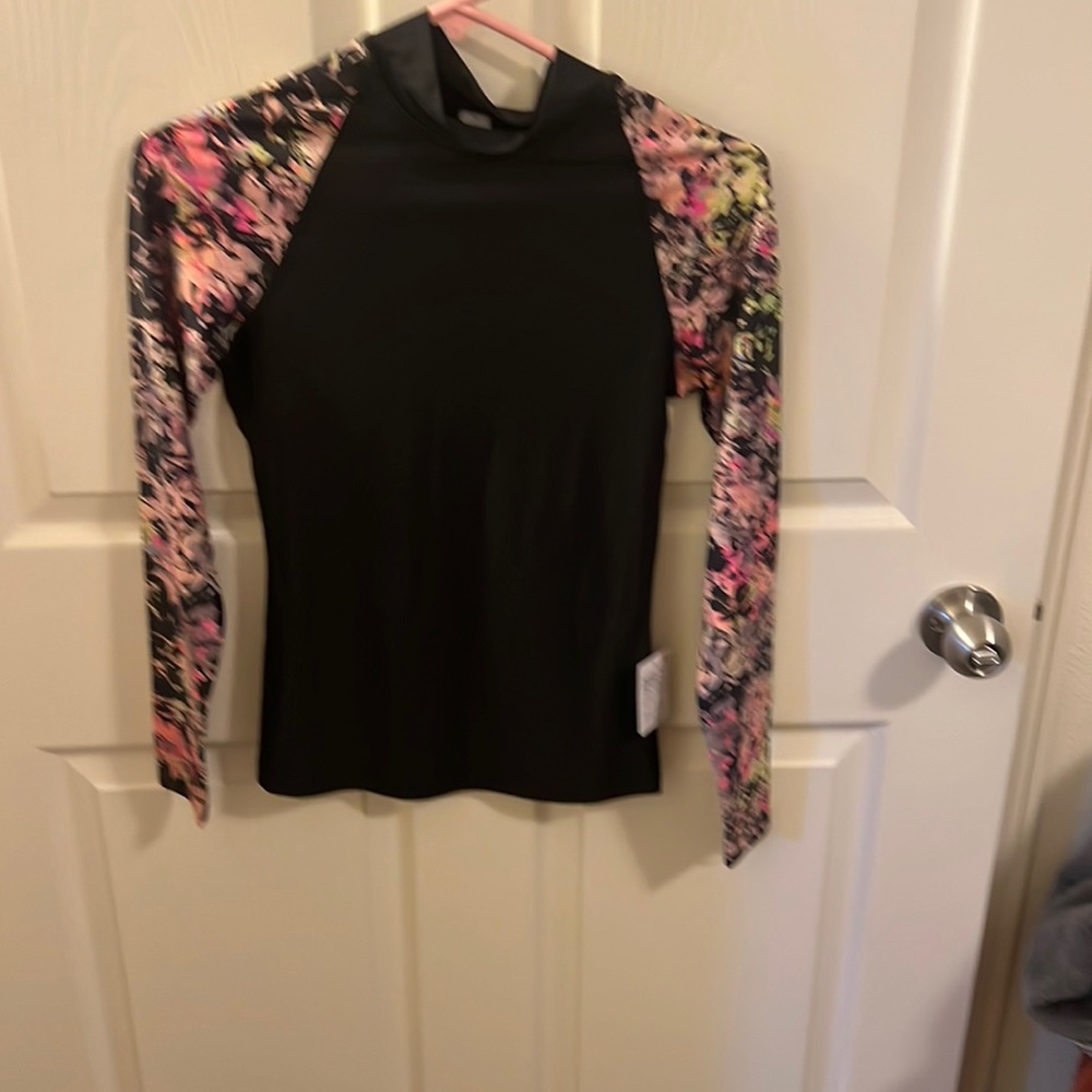 lululemon athletica Black Rash Guard with Pink Floral Sleeves